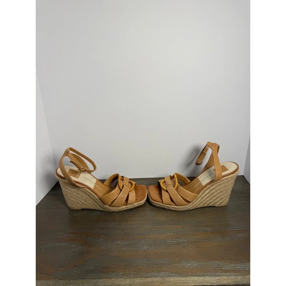 Dolce Vita Maze Espadrille Wedge Sandals Tan‎ Luggage Leather Size 9 Boho